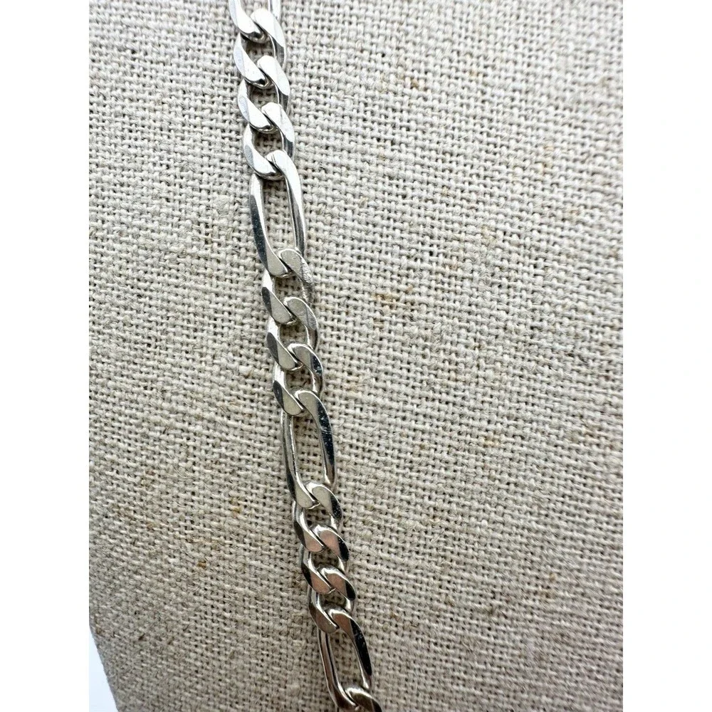 Solid 925 Sterling Silver Figaro Chain Necklace ITALY Men Women 4.3mm 24”